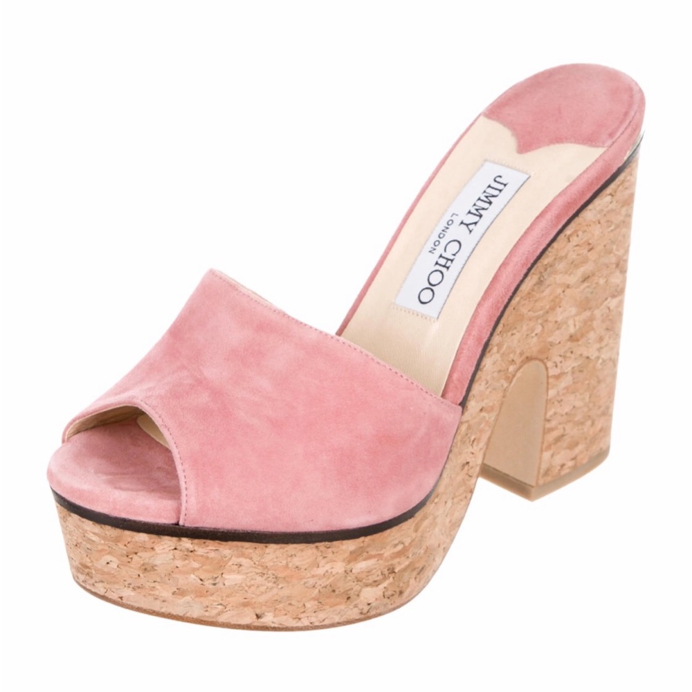 Authentic Jimmy Choo Deedee chunky mules size 37 fits 6.5 dusty pink .